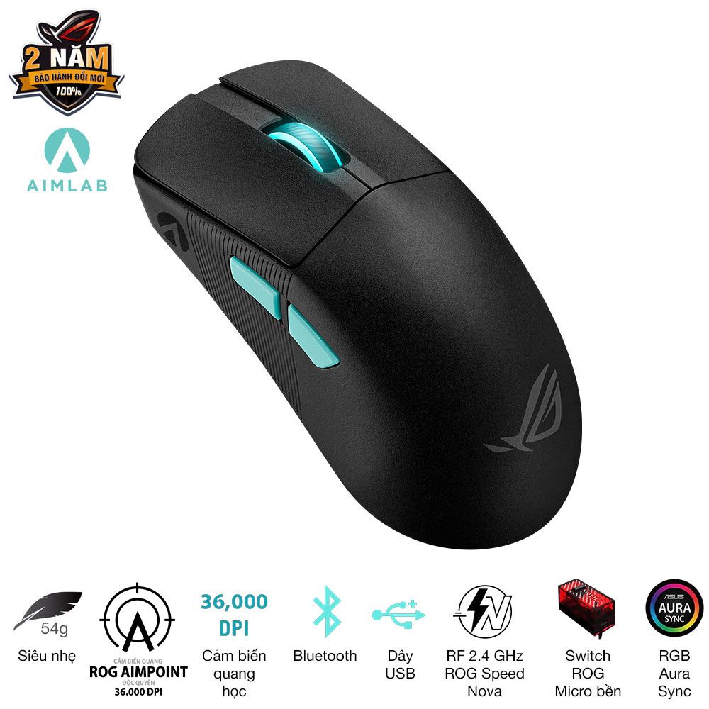 Chuột chơi game ROG Harpe Ace Aim Lab Edition không dây siêu nhẹ 54g 36000 dpi  3 chế độ kết nối dây & wireless