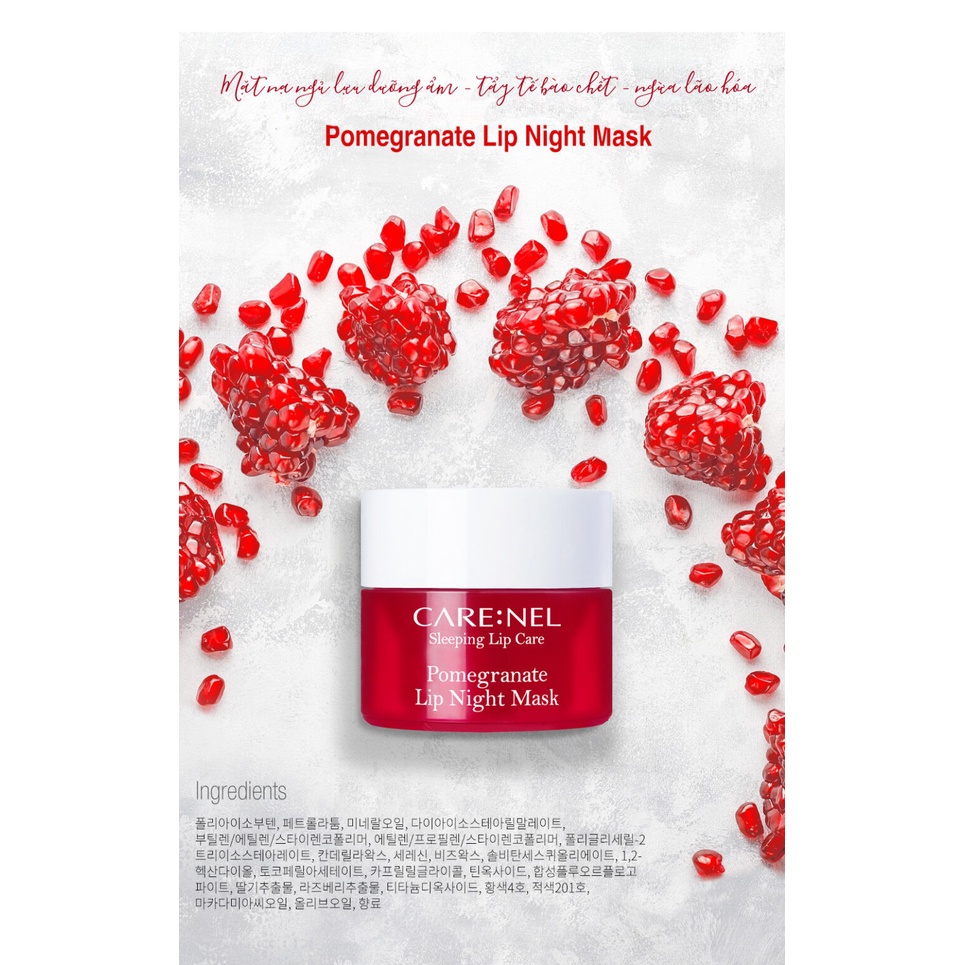 Mặt Nạ Ngủ Môi Care:Nel Giúp Cấp Ẩm, Tẩy Da Chết, Ngừa Lão Hoá Pomegranate Lip Night Mask 5g - Lưu Đỏ