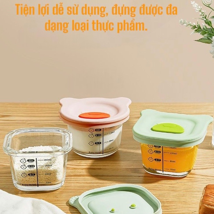 Hũ Thủy Tinh Có Nắp Đậy 200ml, Chia Vạch MumBébé Cao Cấp, Hộp Thủy Tinh Mumbebe Chịu Nhiêt độ Cao, An Toàn