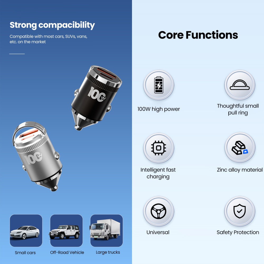 Tẩu Sạc Nhanh 100w Cổng usb type c qc3.0 pd Cho Xe Hơi samsung