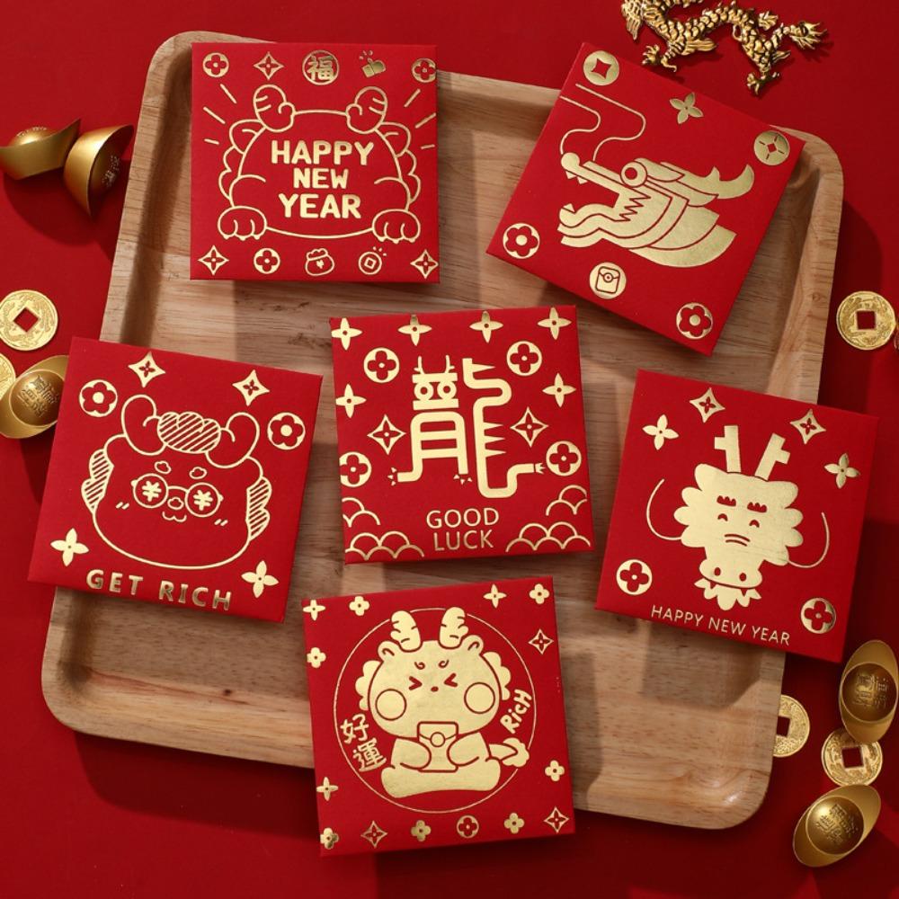 Set 6 Phong Bì Đỏ In Họa Tiết Hoạt Hình Sáng Tạo