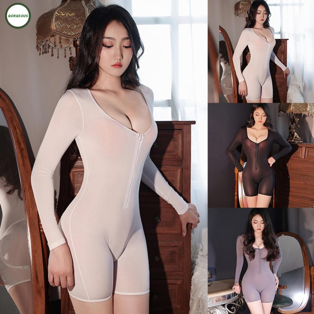 New Coming~Women's Crothless Sheer See Though Jumpsuit Sexy Zip Up Bodysuit Lingerie Romper#Home Essentialses