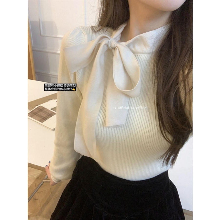 Áo Dệt Kim Tay Dài Dáng Ngắn Ôm Sát Thắt Nơ Kiểu retro Nhật Bản Thời Trang Mùa Thu 20