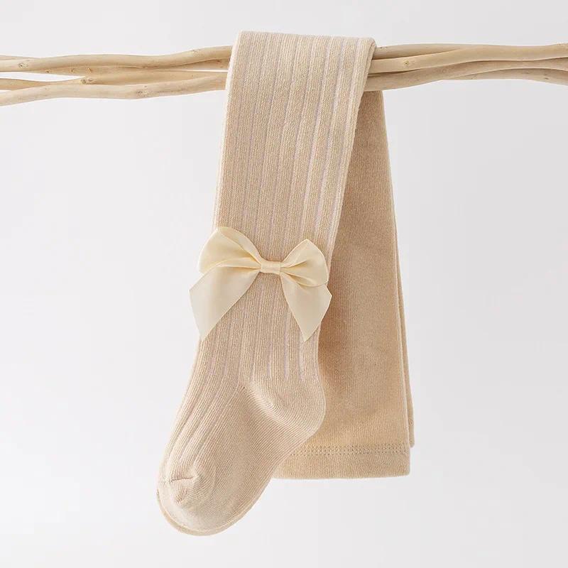 Mới Quần Tất cotton Kẻ Sọc Đính Nơ Dễ Thương Cho Bé Gái