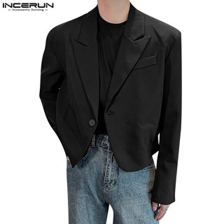 Incerun Áo Khoác blazer Cao Su Màu Trơn Phong Cách Hàn Quốc Cho Nam Giới