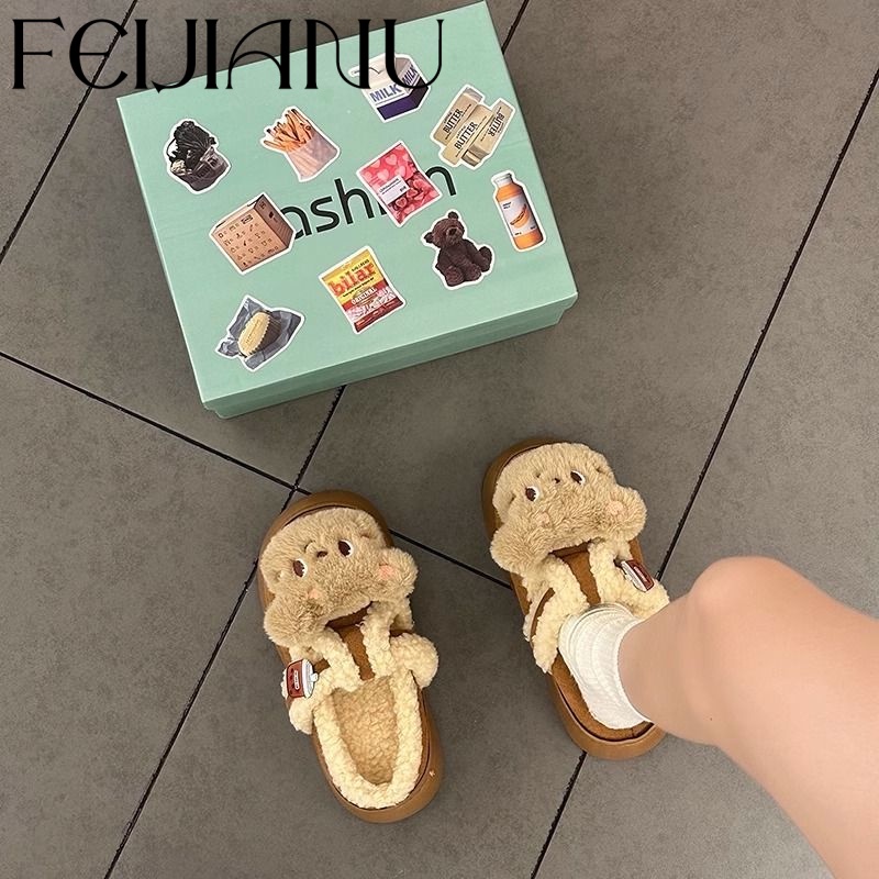 FEIJIANU  Dép bông Dép Lông đi trong nhà Thoải Mái Thời Trang Mùa Hè Cho Nữ Thấm hút mồ hôi FDL23B0L3E 46Z231115