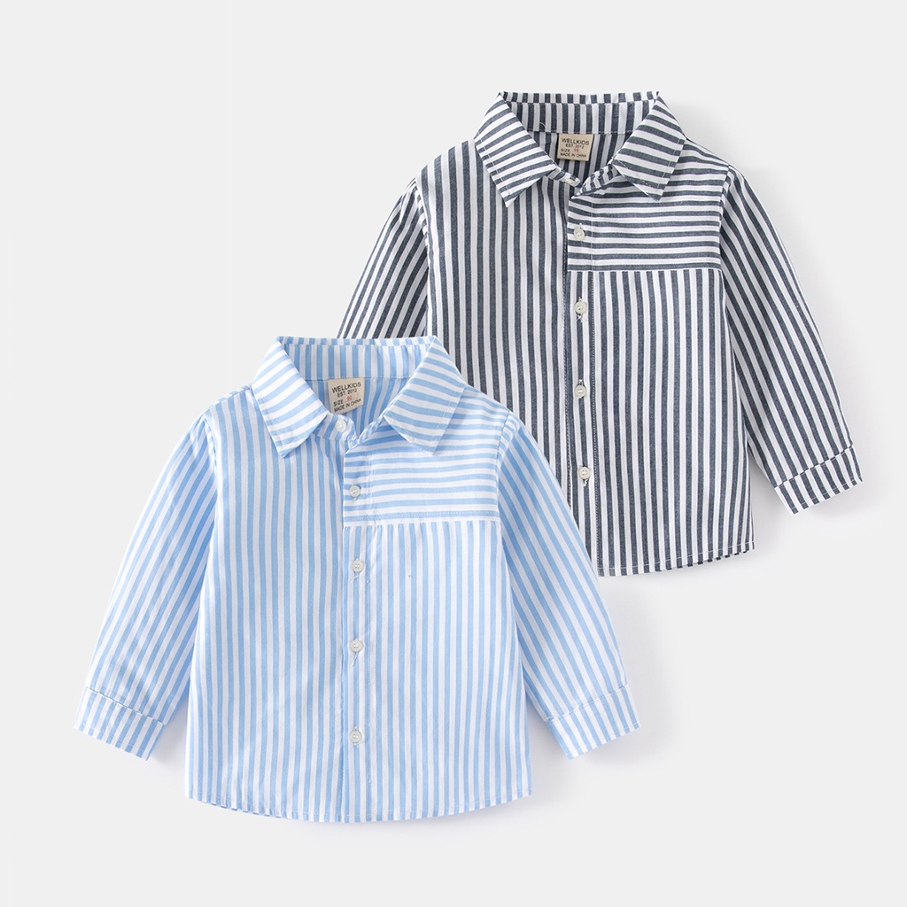 Áo Sơ Mi cotton Tay Dài Họa Tiết Kẻ Sọc Màu Xanh Dương / Trắng Dành Cho Bé Trai / Bé Gái Kích Thước Vừa / Nhỏ / Trung Bình / Dài Tay 1125