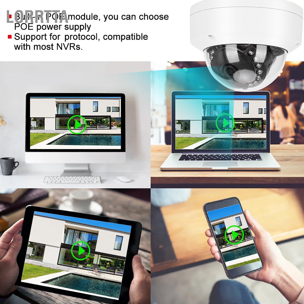 Lorrtta Camera IP Dome tích hợp POE 15 Ánh sáng hồng ngoại nhìn đêm CMOS kim loại cho IRCUT trong nhà ngoài trời