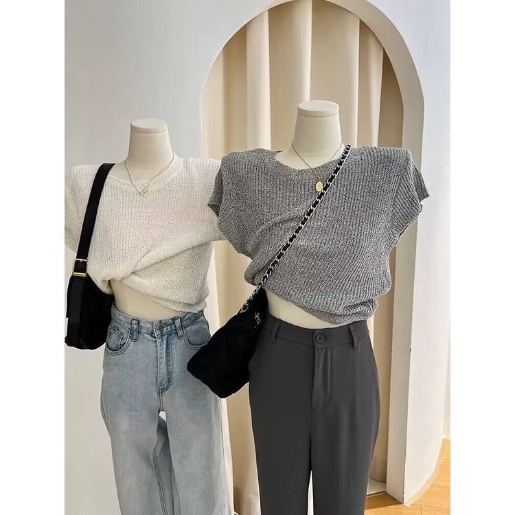 Áo Dệt Kim Tay Ngắn Dáng Rộng Thời Trang Dành Cho Nữ