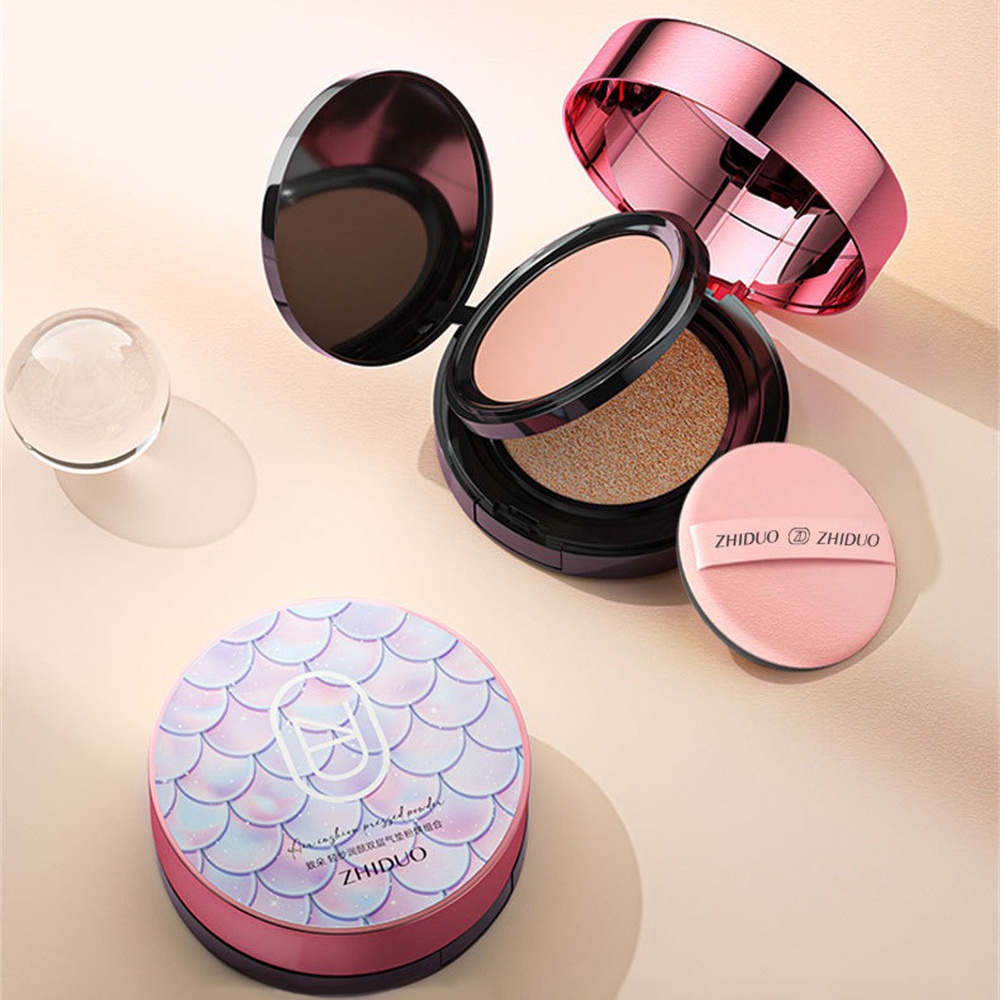 ZHIDUO 2 IN 1 Air Cushion Powder Cake Kết hợp dưỡng ẩm Kiểm soát dầu Matte Face Chống thấm nước Hai lớp hội ღ Pink Girl Bling Makeup Look
