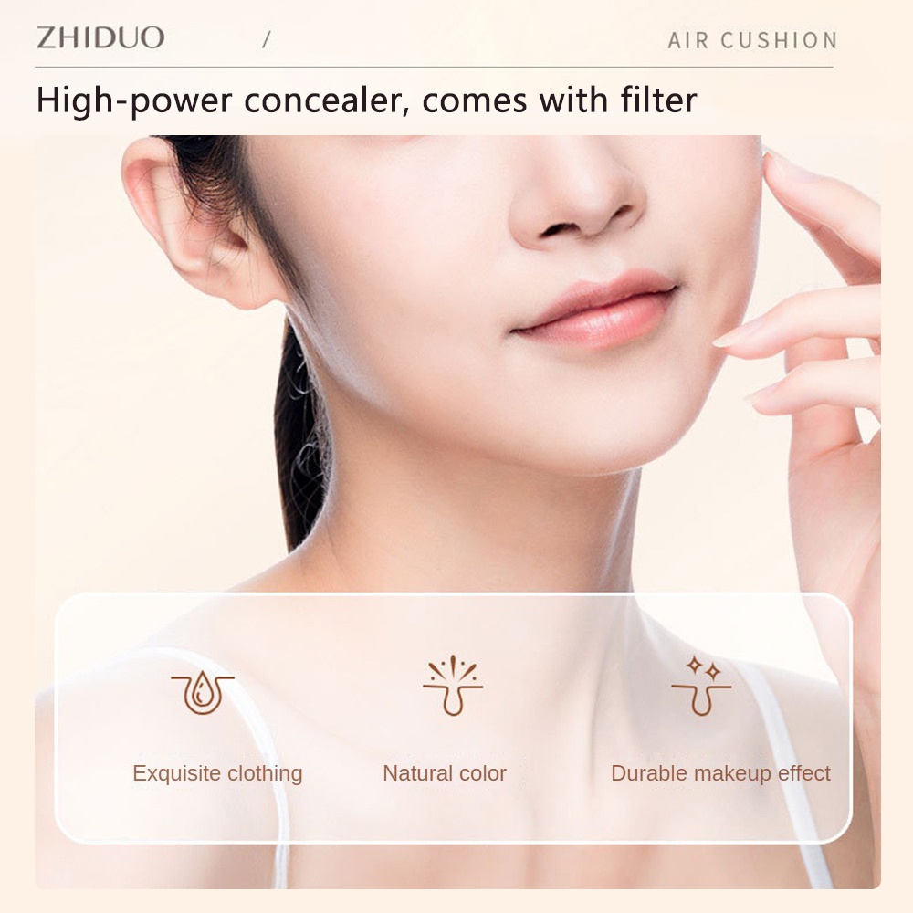 ZHIDUO 2 IN 1 Air Cushion Powder Cake Kết hợp dưỡng ẩm Kiểm soát dầu Matte Face Chống thấm nước Hai lớp hội ღ Pink Girl Bling Makeup Look