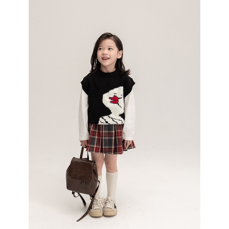 Áo sweater Dệt Kim Không Tay Cổ Tròn Đính Nơ Gấu Ba Chiều Dễ Thương Dành Cho Bé Gái