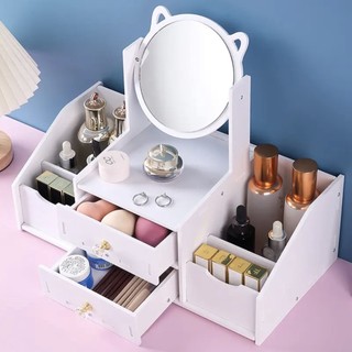 Kệ đựng mỹ phẩm để bàn có gương kmp-meo tủ đựng mỹ phẩm mini để bàn lắp ráp tiện lợi