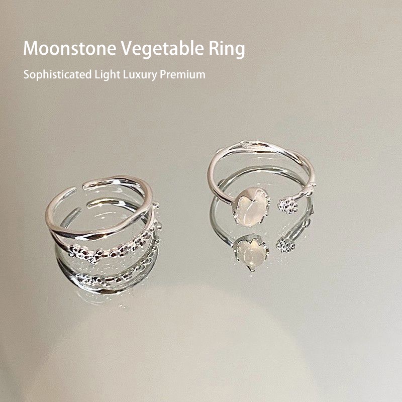 Bộ 2 Nhẫn Hở Mạ Bạc Đính Đá Mặt Trăng Thời Trang LKY