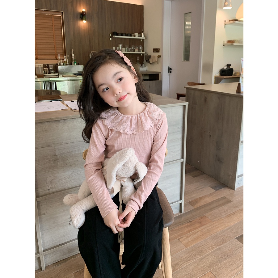 Áo len gân cổ bèo cho bé AG819 sz 90-150 màu trơn, thời trang trẻ em mùa đông 2023