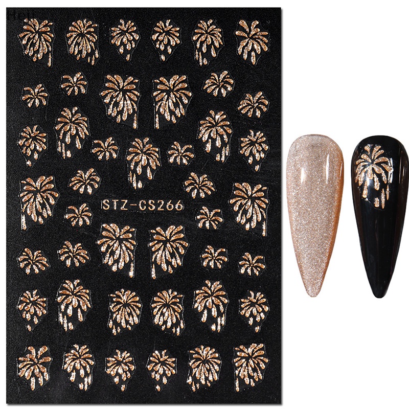 Heji Miếng Dán Trang Trí Móng Tay Hình Hoa Lá Lấp Lánh Nhiều Màu Sắc vn