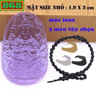 Mặt dây chuyền Phật Thiên thủ thiên nhãn pha lê tím kèm vòng cổ hạt chuỗi đá đen + móc inox - Phật bản mệnh, Quan âm