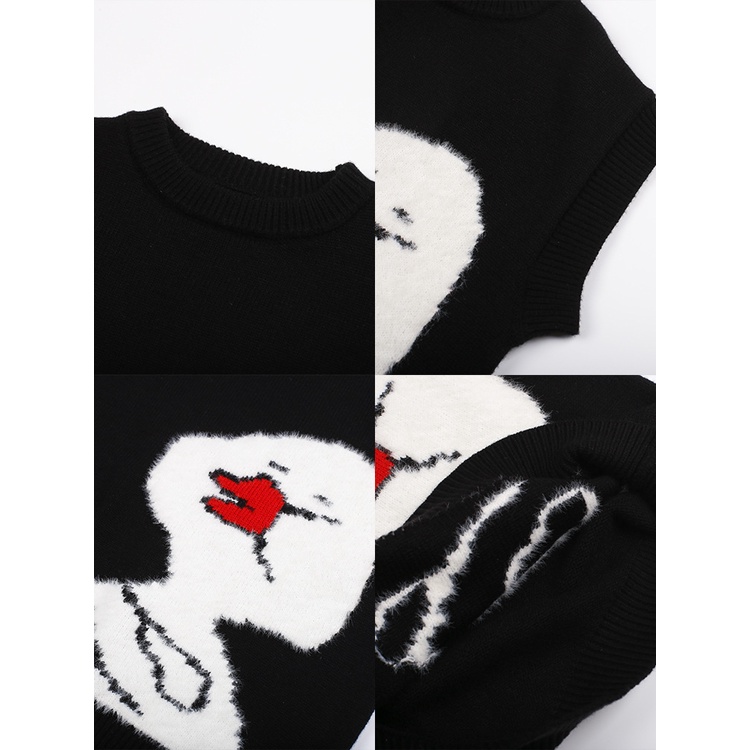 Áo sweater Dệt Kim Không Tay Cổ Tròn Đính Nơ Gấu Ba Chiều Dễ Thương Dành Cho Bé Gái