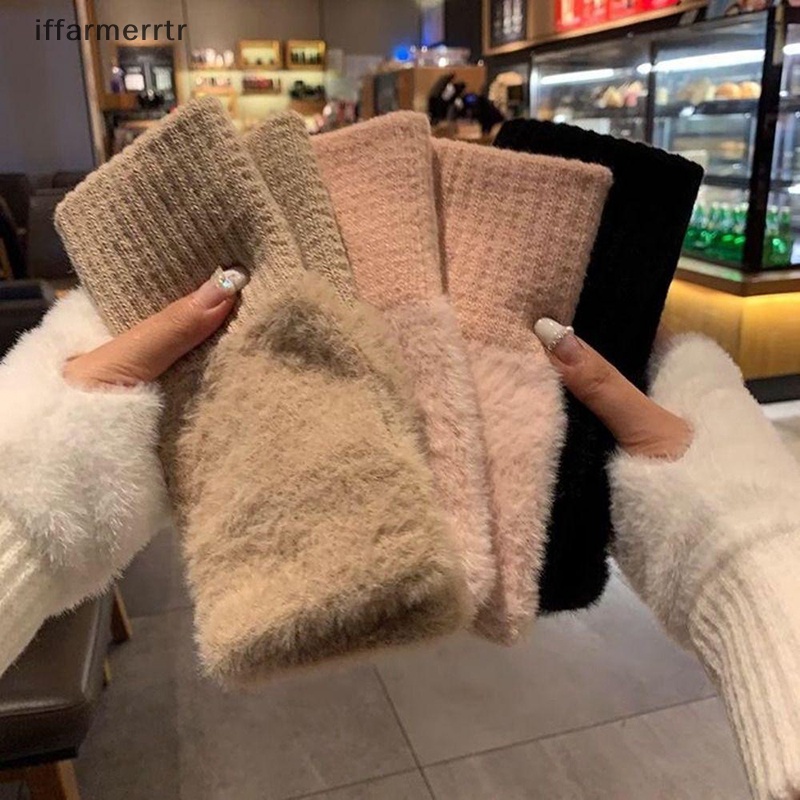 Găng Tay Dệt Kim Dày Dặn Màu Trơn Giữ Ấm Mùa Thu Đông Cho Nữ