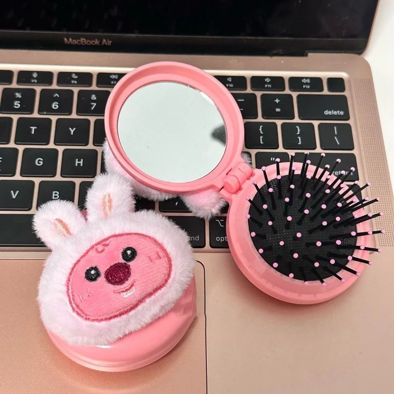 Gương Trang Điểm Gấp Gọn Họa Tiết Hoạt Hình Màu Hồng Xinh Xắn y2k