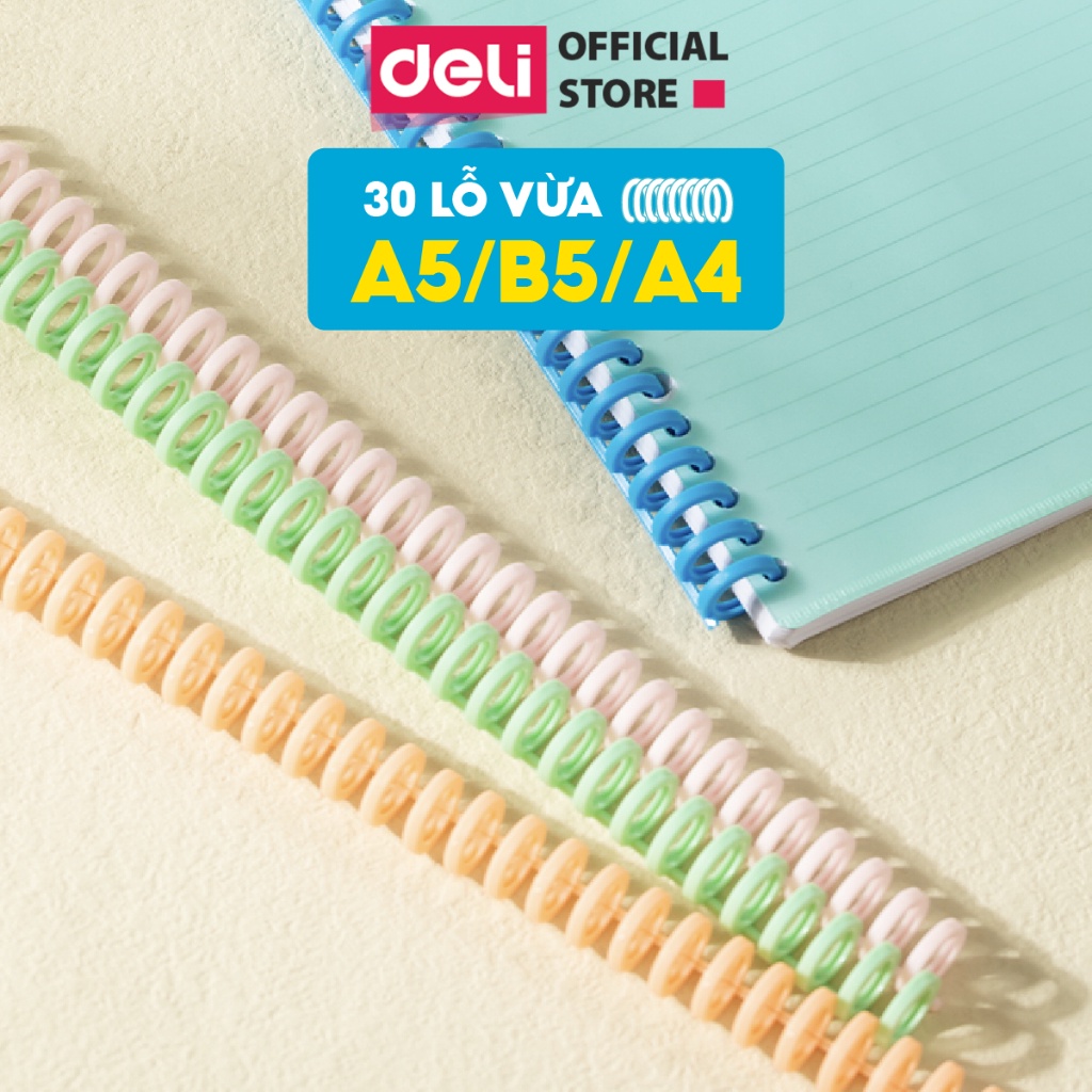 [VPP DELI] Thanh Còng Nhựa Làm Sổ Deli A5 B5 A4 30 Lỗ Nhựa Dẻo Cứng Giữ 160 Trang Nhiều Màu Kẹp Tài 