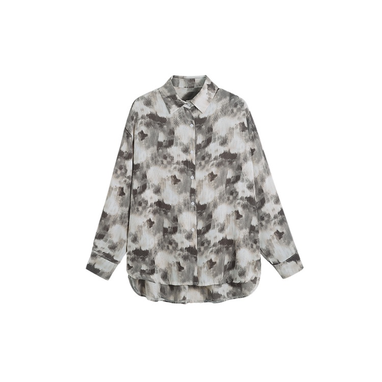 Áo Sơ Mi Tay Dài In Họa Tiết Mực Thời Trang hong kong Cho Nữ