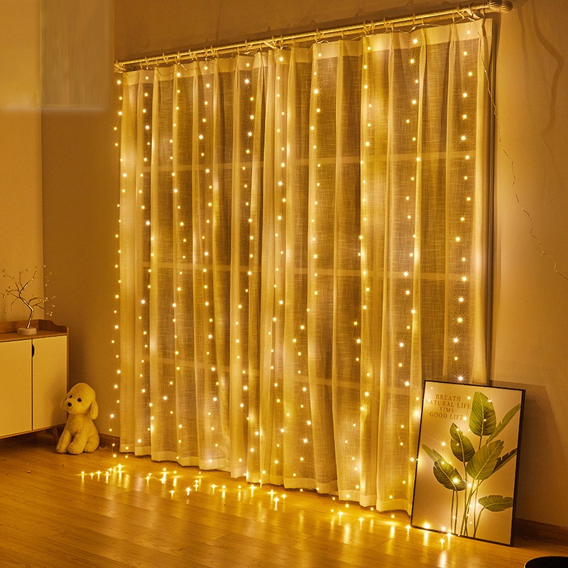 Xiaozhubangchu Đèn LED Dây Đồng Nhà Đèn Trang Trí Màn Ánh Sáng 6X3 Mét Đèn Lồng Điều Khiển Từ Xa USB Dây Đồng Màn Ánh Sáng