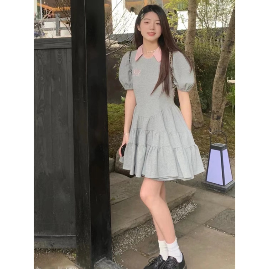 Sugemiusi pháp phong cách cổ điển bowknot puff sleeve dress thiết kế phong cách mới cảm giác tính khí tuổi-giảm ngọt ngào hẹp-eo váy công chúa