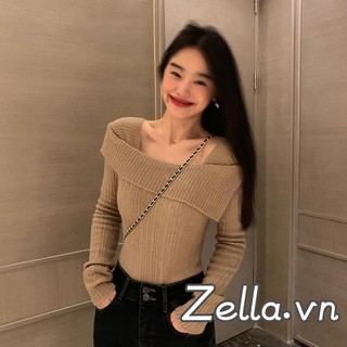 Áo len tay dài trễ vai màu sắc thanh lịch