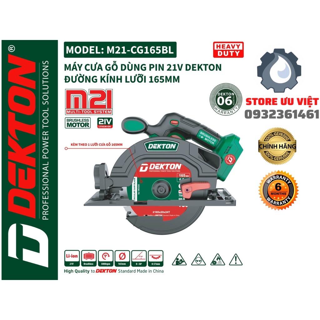 Máy Cưa Đĩa Dùng Pin 165mm Không Chổi Than M21-CG165BL ( không kèm đĩa) Chân Pin Phổ Thông Chính Hãn