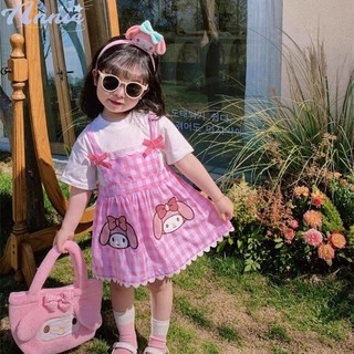 Annie Đầm Công Chúa Tay Ngắn Kẻ Sọc Ca Rô In Hoạt Hình Dễ Thương Cho Bé Gái