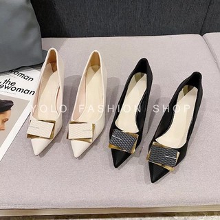 Giày cao gót nữ bít mũi khóa vuông mũi nhọn cao 5p và 7p xinh xắn gót vuông - kn4