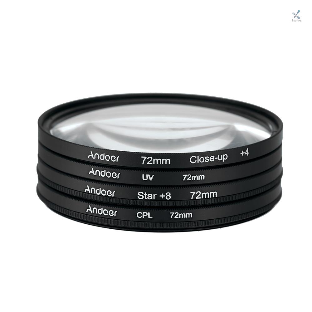 Andoer 72mm UV+CPL+Close-Up+4 +Star 8-Point Filter Circular Filter Kit Circular Polarizer Filter Macro Close-Up Star 8-Point Filter with Bag for  Canon Pentax  DSLR Camera