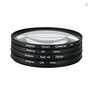 Andoer 72mm UV+CPL+Close-Up+4 +Star 8-Point Filter Circular Filter Kit Circular Polarizer Filter Macro Close-Up Star 8-Point Filter with Bag for Canon Pentax DSLR Camera