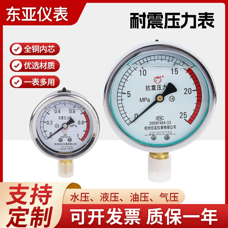 Hàng sẵn có Hàng Châu Đông Á YN-100 Đồng hồ đo áp suất chống sốc YN60 Áp suất dầu chống sốc Áp suất nước thủy lực 0-60 40 25 16MPA
