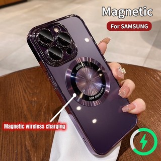 Ốp Điện Thoại Kim Loại Từ Tính Mạ Điện Sang Trọng Bảo Vệ Camera Cho Samsung Galaxy S24 S23 S22 Ultra Plus