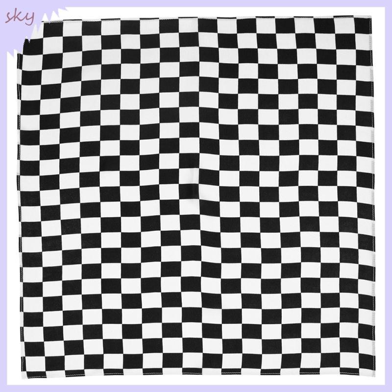 Sky Bandana Khăn Vuông Đen Trắng Ca Rô Băng Đô Quấn Khăn Tay Cho Unisex