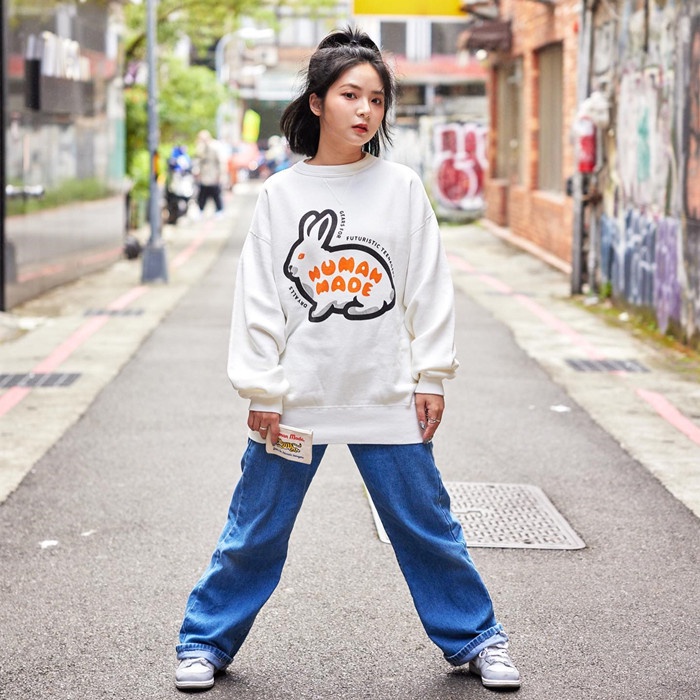 Human made of the rabbit Áo Sweater Chui Đầu Dáng Rộng Cổ Tròn Tùy Chỉnh Hình Thỏ Mới Cho Cặp Đôi Nam Và Nữ