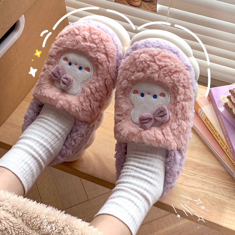 Dép Bông Đi Trong Nhà Mùa Thu Đông Ấm Áp Chống Trượt Dễ Thương Cho Nữ
