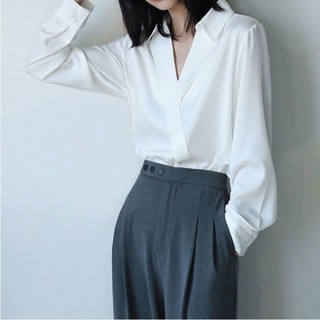  Áo sơ mi cổ chữ V dáng rộng màu đen IELGY voan dành cho nữ 