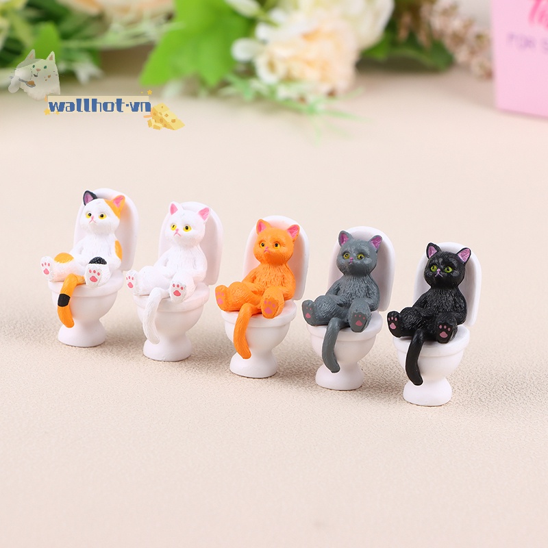Wallhot > 1 Mô Hình Mèo Đi Vệ Sinh mini Dễ Thương Trang Trí Văn Phòng / Nhà Búp Bê well