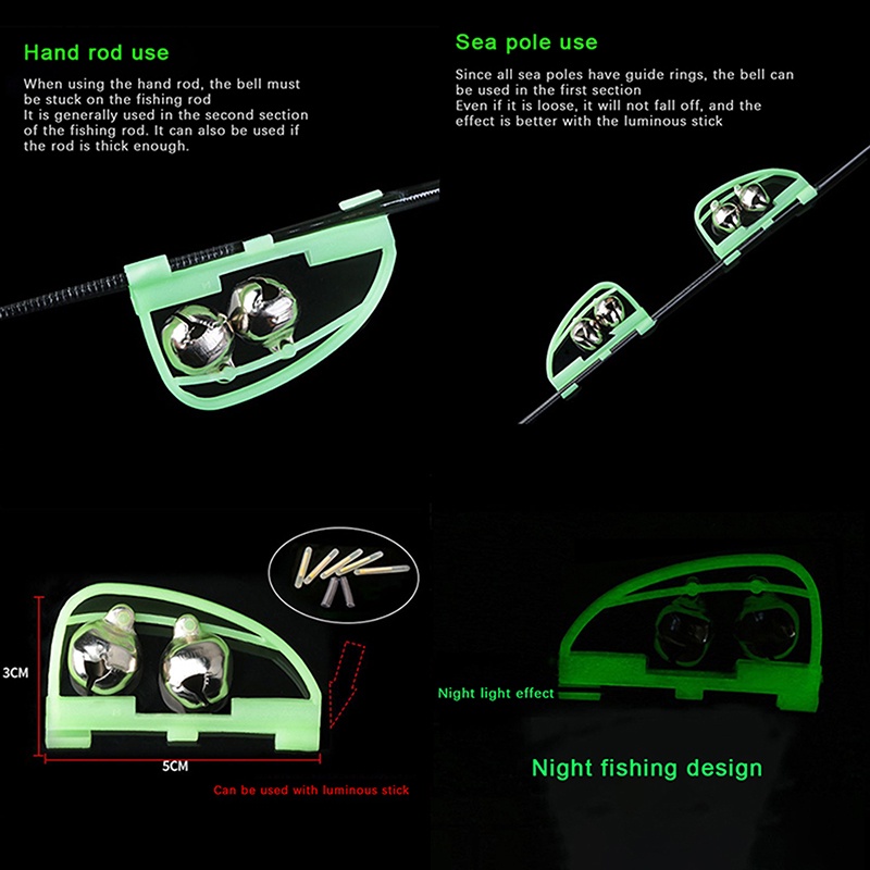 Xoitu Set 2 Chuông Báo Cá Cắn Câu Phát Quang 5cm * 3cm