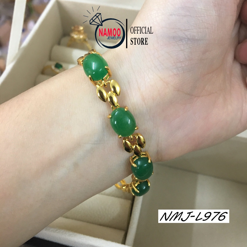 Vòng Tay Nữ Trang Sức Nạm Đá Xanh L976