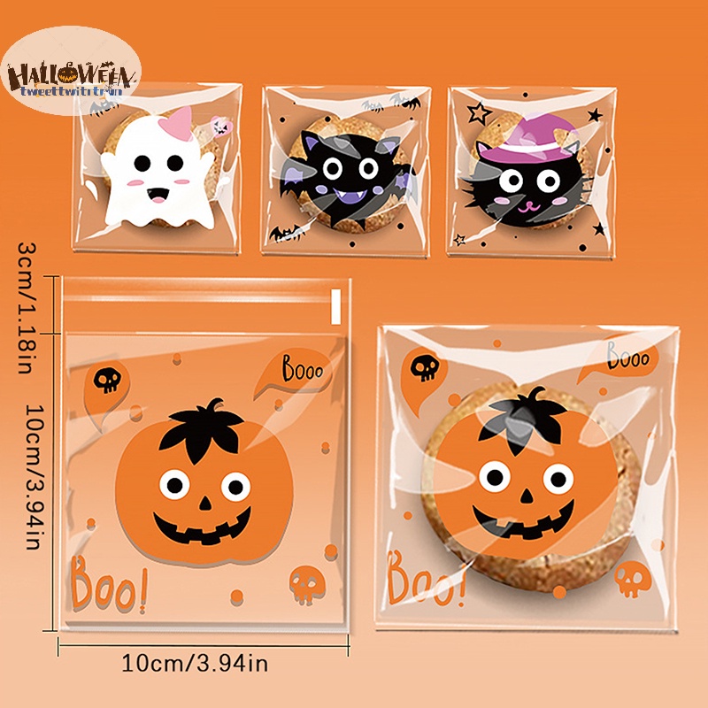 Tri Set 100 Túi Nhựa Đựng Kẹo / Bánh Quy Trang Trí halloween