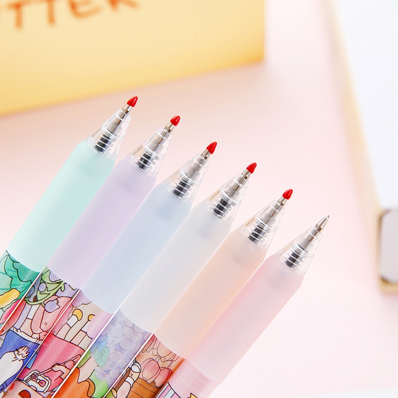 Set 6 Bút Bi Nước Mực Đen Ngòi 0.5mm