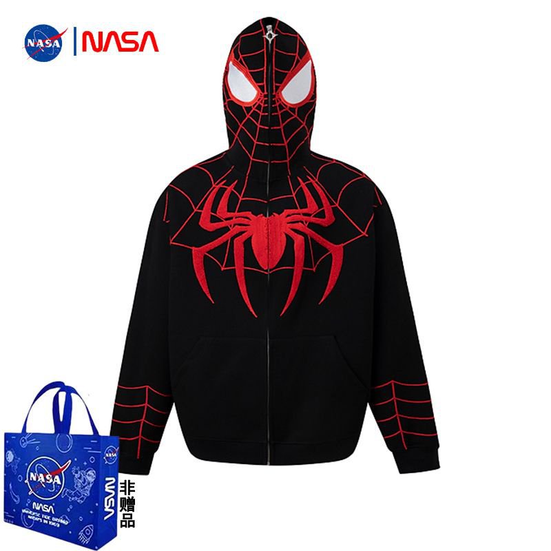 Áo Khoác Có Nón Phối Khóa Kéo Họa Tiết spiderman nasa Phong Cách retro Mỹ 2023 Cho Cặp Đôi