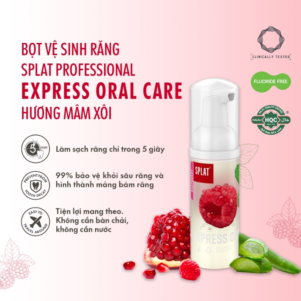 [MUA 1 TẶNG 2] Bọt Vệ Sinh Răng Miệng Toàn Diện 2in1 SPLAT Express Oral Care Hương Bạc Hà/Hương Mâm Xôi Thơm Mát 50ml