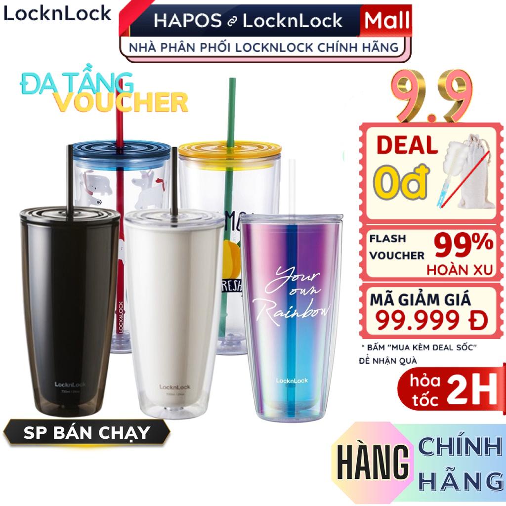 Ly nhựa 2 lớp LocknLock 750ml Tặng túi, ống hút, cọ rửa bình HAP507 cách nhiệt 1 phần - Chính Hãng - HAPOS MALL OFFICIAL