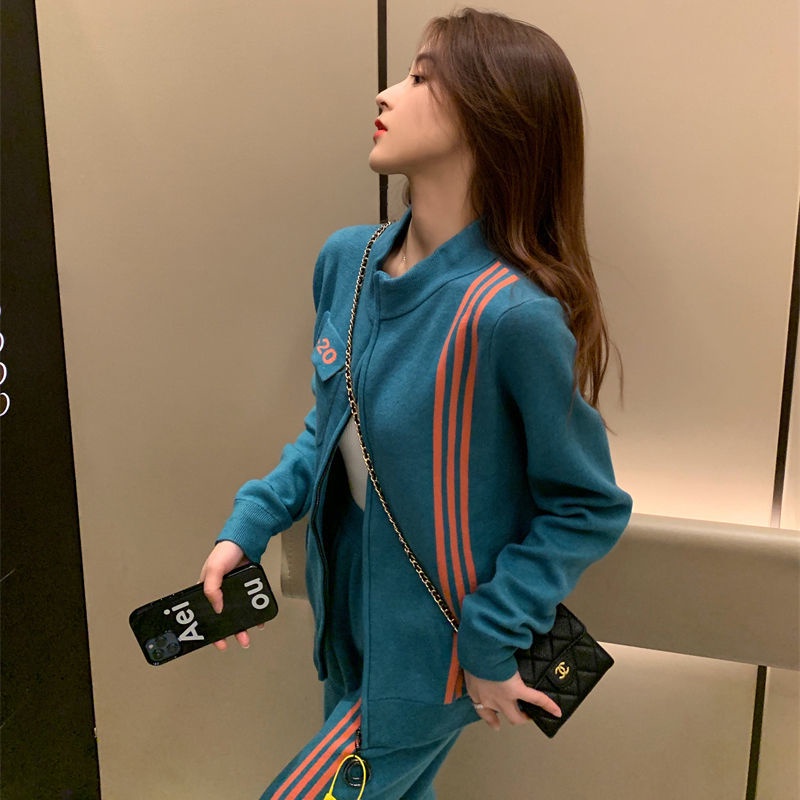 Thời Trang set Áo cardigan Dài Tay Form Rộng Và Quần Dài Phong Cách Thể Thao Dành Cho Nữ