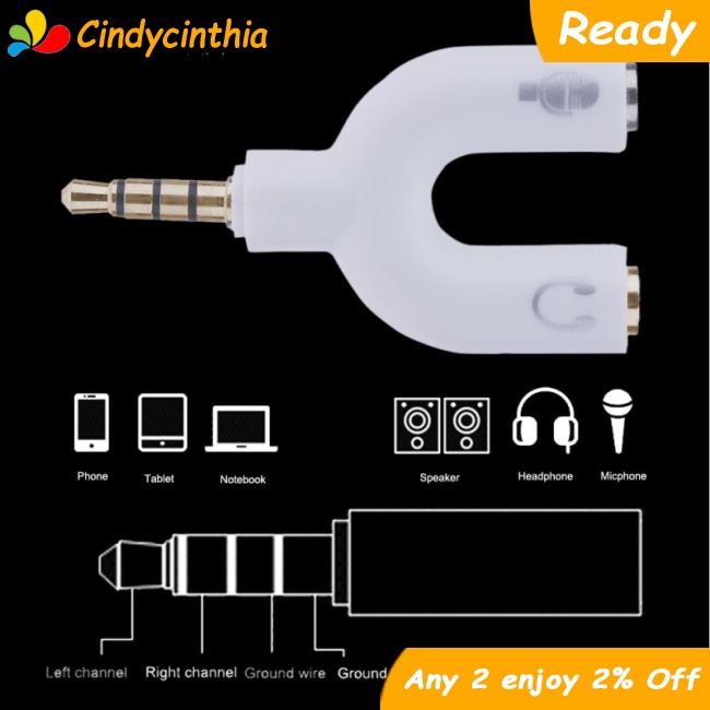 Cici Đầu Chia Cổng Âm Thanh 3.5mm 1 Sang 2 Hình Chữ u Cho Điện Thoại